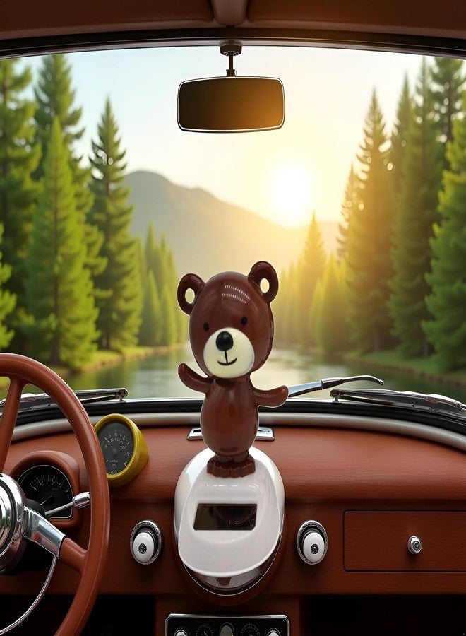 SquarezhenBo 1Pc Brown Solar Dancing Bear Ornament Solar Powered Dancing Figurine Car Dashboard Decor, Bobbling Head Bear Ornaments Shaking Head Dolls Solar Power Kits - Image 4